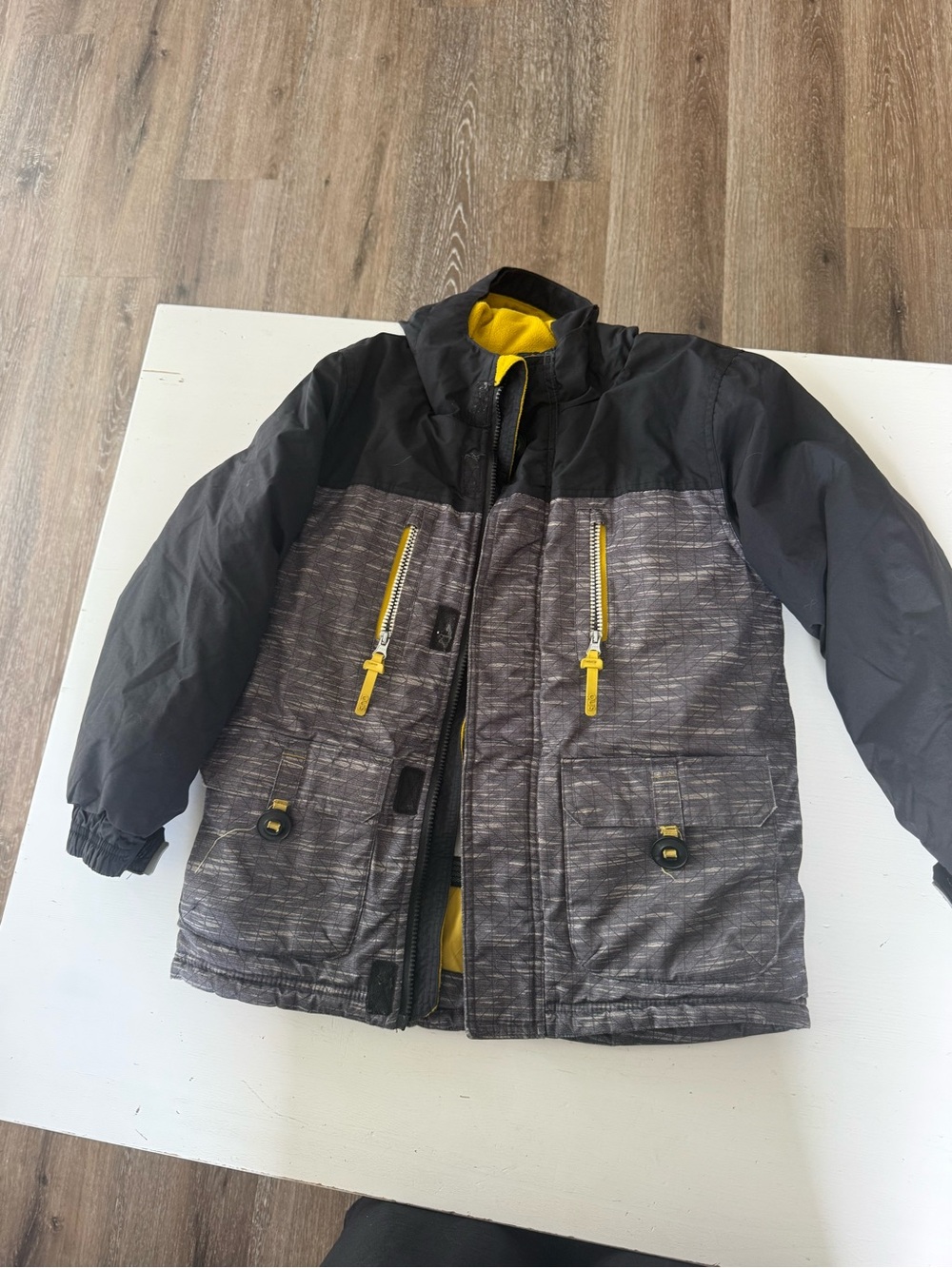 Children's Grey & Black Puffer Jacket with Yellow Trim